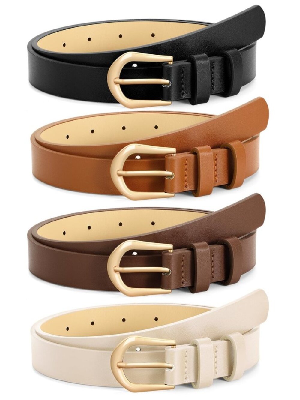 4 Pack Womens Thin Leather Belt Skinny Waist Belts for Women Fashion Jeans Dress